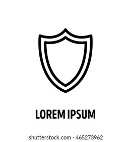 Ancient shield with emblem in modern line design. For safe, guard, protection, security, shield and other illustration. Vector illustration on a white background. 
