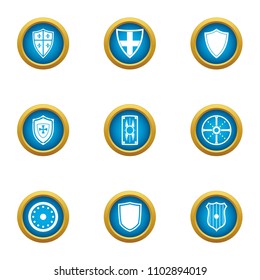 Ancient shield icons set. Flat set of 9 ancient shield vector icons for web isolated on white background