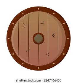 Ancient shield of warrior vector illustration. Cartoon drawing of old weapon on white background. War, weapon concept for game design