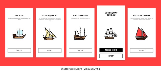 ancient ship maritime vessel onboarding mobile vector navigation exploration, trade archaeology, discovery seafaring, shipwreck galleon ancient ship maritime vessel illustrations