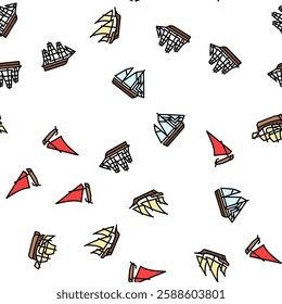 ancient ship maritime vessel vector seamless pattern thin line illustration