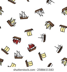 ancient ship maritime vessel vector seamless pattern thin line illustration