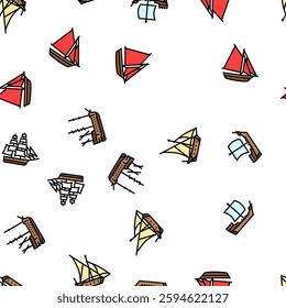 ancient ship maritime vessel vector seamless pattern thin line illustration