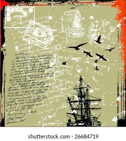 the ancient ship on a grunge background