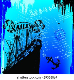 the ancient ship on a grunge background