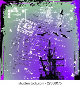 the ancient ship on a grunge background