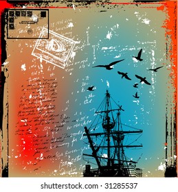 the ancient ship on a grunge background