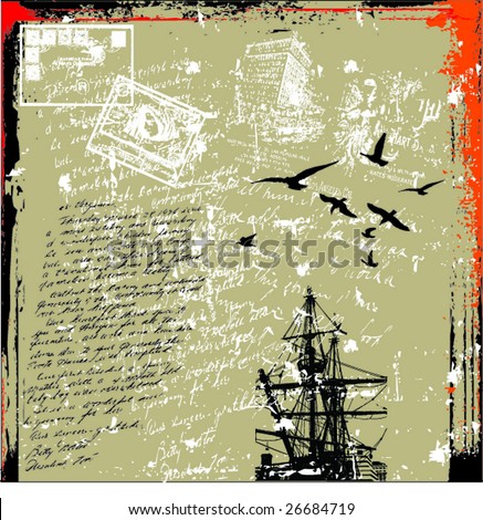 the ancient ship on a grunge background