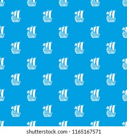Ancient ship pattern vector seamless blue repeat for any use