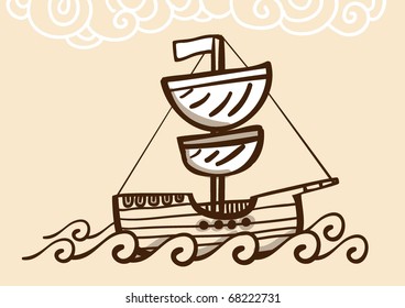 Ancient ship sailing