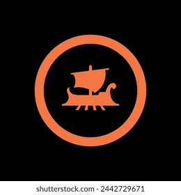 An ancient ship. Vector emblem or icon