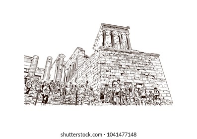 Ancient Sites in Athens, Greece. Hand drawn sketch illustration in vector.