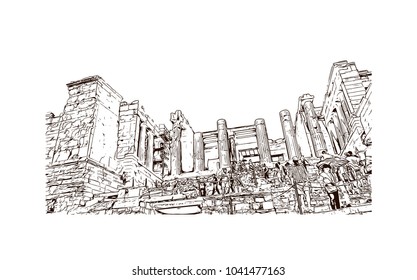 Ancient Sites in Athens, Greece. Hand drawn sketch illustration in vector.