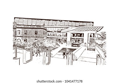Ancient Sites in Athens, Greece. Hand drawn sketch illustration in vector.