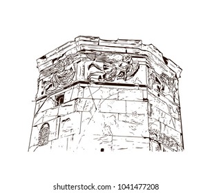 Ancient Sites in Athens, Greece. Hand drawn sketch illustration in vector.