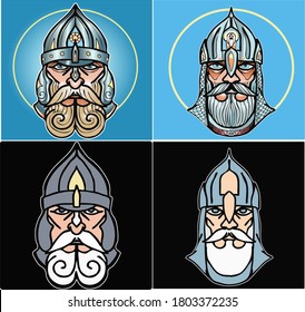 Ancient Slavic Warrior In Helmet. Vector Illustration.