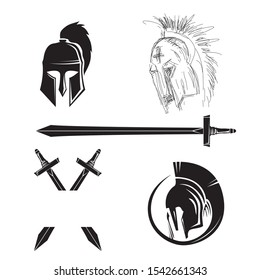Ancient Soldier Helmet and Sward (vector Art)