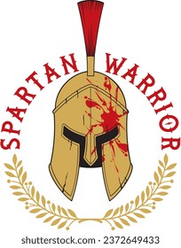 Ancient Spartan Helmet (Warrior) and Laurel Wreath Color. Vector Illustration.