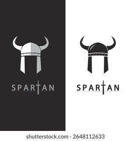 Ancient Spartan Shield Logo Design Vector with Sword and Warrior Helmet Icon