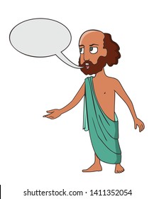 ancient speaker with bubble speech, funny vector  cartoon portrait historical character