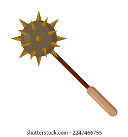 Ancient Spiked mace of warrior vector illustration. Cartoon drawing of old weapon on white background. War, weapon concept for game design