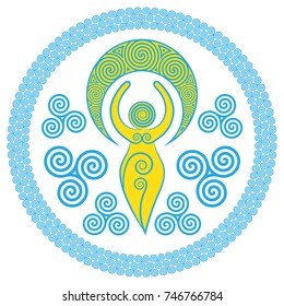 Ancient Spiral Goddess: This delicate Goddess represents the creative powers of the Divine Feminine, and the never ending circle of creation, isolated on white, vector illustration