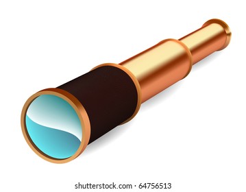 Ancient spyglass on white background