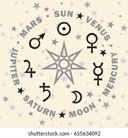 «Septener». The Ancient Star of Babylonian magicians. 
Seven classical planets of Astrology. (Selenium version).