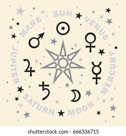 «Septener». 
The Ancient Star of Babylonian magicians. 
Seven classical planets of Astrology. 
(Silver Selenium version).