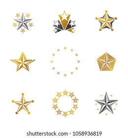 Ancient Stars emblems set. Heraldic vector design elements collection. Retro style label, heraldry logo.