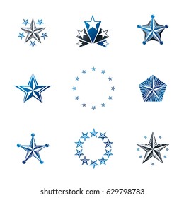 Ancient Stars emblems set. Heraldic vector design elements collection. Retro style label, heraldry logo.