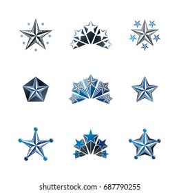 Ancient Stars emblems set. Heraldic vector design elements collection. Retro style label, heraldry logo.