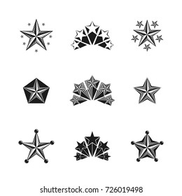 Ancient Stars emblems set. Heraldic vector design elements collection. Retro style label, heraldry logo.