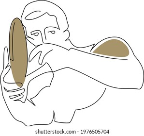 Ancient statue discus thrower line art