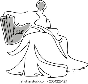 Ancient Statue Of Law And Justice. Line Art Vector