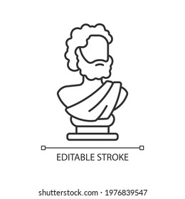 Ancient statue linear icon  Art history  Ancient greek sculpture  Sculpted philosopher bust  Thin line customizable illustration  Contour symbol  Vector isolated outline drawing  Editable stroke