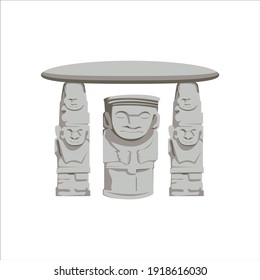 Ancient statues in archeological park in San Agustin, Colombia vector illustration