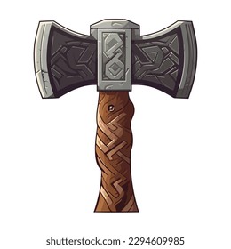 Ancient steel axe, sharp blade, heavy handle icon isolated