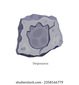 Ancient stegosaurus dinosaur footprint, archaeology fossil. Isolated vector dino animal paw print in stone piece. Reptile foot trail impression. Cartoon jurassic era archaeology and paleontology finds svg