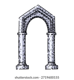 Antike Steinbogen-Illustration, die starke Säulen und einen eleganten Bogen verbindet und einen klassischen Eingang oder ein Symbol für Durchgang, Geschichte und architektonisches Erbe schafft