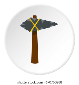 Ancient Stone Axe Icon In Flat Circle Isolated Vector Illustration For Web