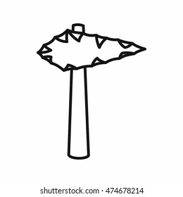 Ancient stone axe icon in outline style on a white background