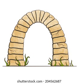 Ancient stone brick arc on white background. Vector illustration