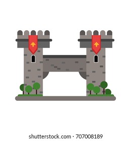 Ancient stone bridge, medieval architecture building vector Illustration