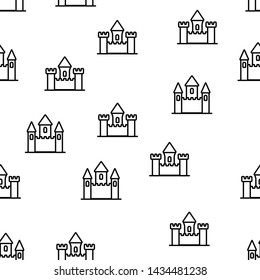 Ancient Stone Castle Fort Seamless Pattern Vector. Collection Of Aged Castle King And Queen House Monochrome Texture Icons. Exterior Architecture Construction Template Flat Illustration