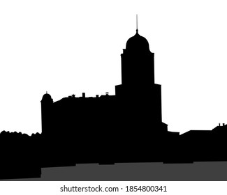 Ancient stone castle on the river bank in the city of Vyborg