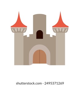 Ancient stone castle vector illustration, fairytale medieval castle with towers, royal mansion architecture, cartoon fortress castle flat icon