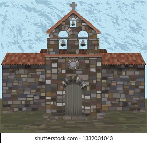 Ancient stone church in visigothic style. vector illustration