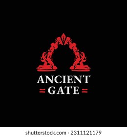 Ancient stone gate logo icon design template flat vector