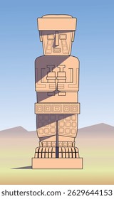 Ancient stone sculpture. Religious symbol. Vector art illustration